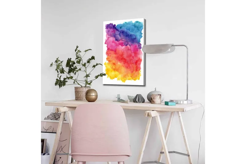 Lerretsbilde - Fargerik abstrakt komposisjon med myke overganger - Lilla / Rosa / Gul - Innredning - Bilder & kunst - Lerretsbilder