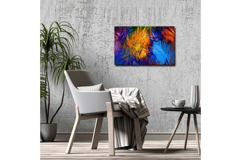 Lerretsbilde - Fargerik abstrakt komposisjon med svaiende former - Blå / Oransje / Grønn - Innredning - Bilder & kunst - Lerretsbilder