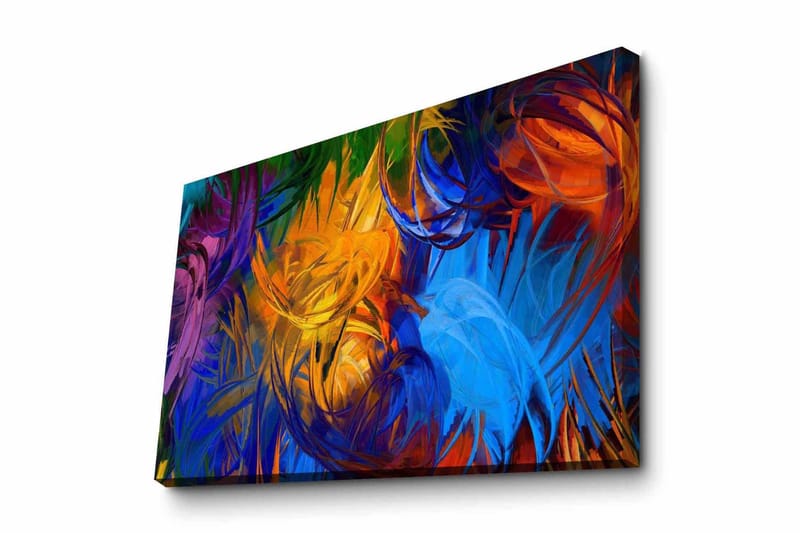 Lerretsbilde - Fargerik abstrakt komposisjon med svaiende former - Blå / Oransje / Grønn - Innredning - Bilder & kunst - Lerretsbilder