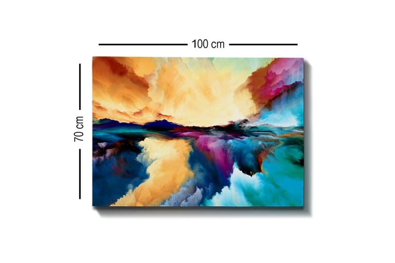 Lerretsbilde - Fargerik abstrakt landskapskomposisjon med himmel- og vannrefleksjoner - Oransje / Blå / Lilla - Innredning - Bilder & kunst - Lerretsbilder