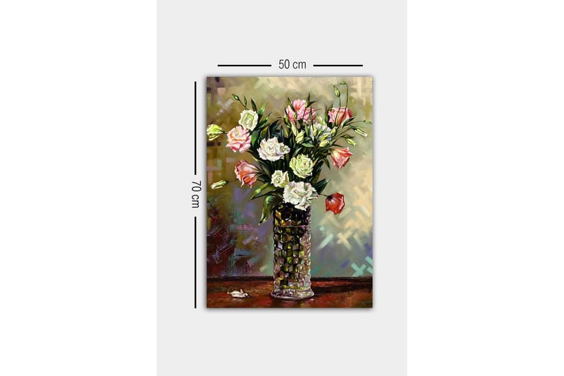 Lerretsbilde - Fargerik blomsterbukett i en glassvase - Rosa / Hvit / Grønn - Innredning - Bilder & kunst - Lerretsbilder