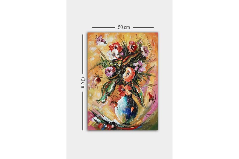 Lerretsbilde - Fargerik blomsterbukett i en vase - Grønn / Rosa / Oransje - Innredning - Bilder & kunst - Lerretsbilder