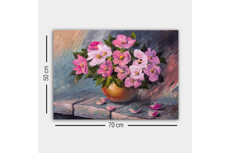 Lerretsbilde - Fargerik blomsterbukett i en vase - Rosa / Grønn / Beige - Innredning - Bilder & kunst - Lerretsbilder