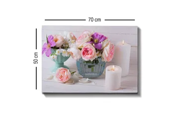 Lerretsbilde - Fargerik blomsterbukett i forskjellige vaser - Rosa / Lilla / Hvit - Innredning - Bilder & kunst - Lerretsbilder