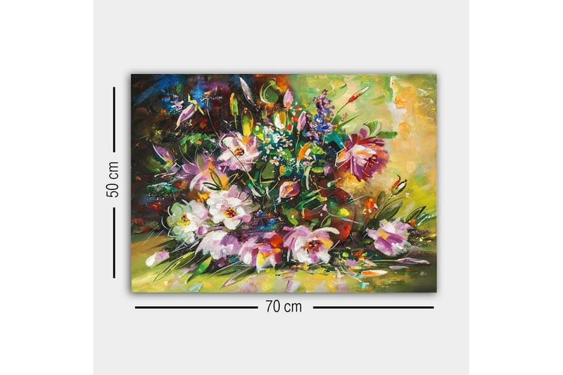 Lerretsbilde - Fargerik blomsterbukett i livlige nyanser - Lilla / Grønn / Gul - Innredning - Bilder & kunst - Lerretsbilder