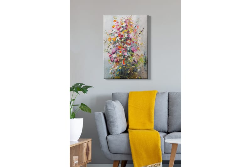 Lerretsbilde - Fargerik blomsterbukett - Rosa / Gul / Grønn - Innredning - Bilder & kunst - Lerretsbilder
