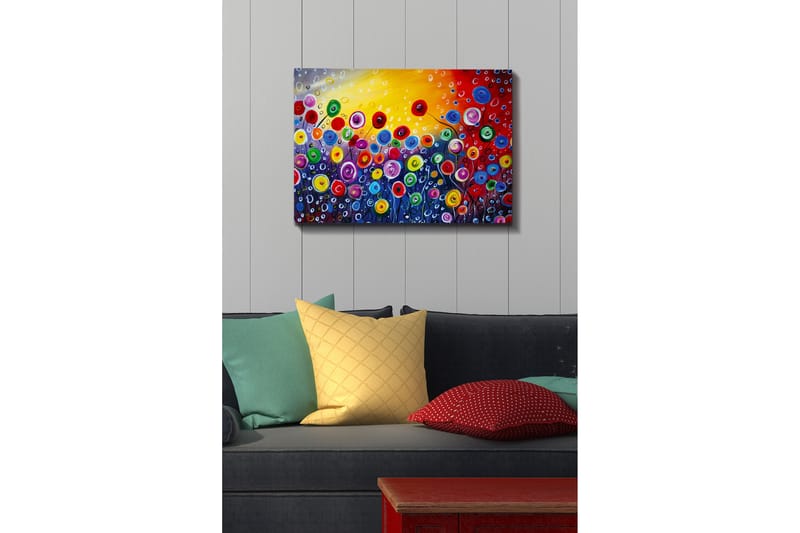 Lerretsbilde - Fargerik blomstereng med spirende blomster - Rød / Grønn / Blå - Innredning - Bilder & kunst - Lerretsbilder