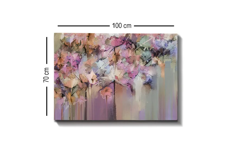 Lerretsbilde - Fargerik blomsterkomposisjon med abstrakte former - Lilla / Rosa / Beige - Innredning - Bilder & kunst - Lerretsbilder