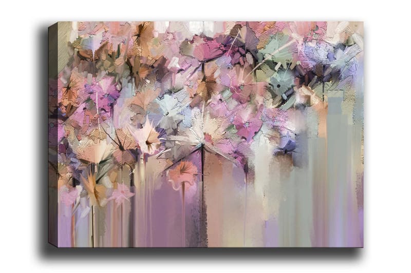Lerretsbilde - Fargerik blomsterkomposisjon med abstrakte former, Lilla / Rosa / Beige
