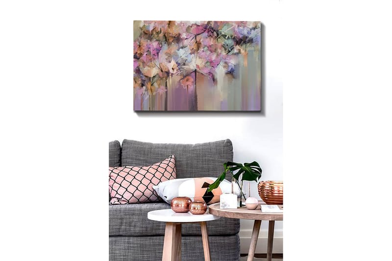 Lerretsbilde - Fargerik blomsterkomposisjon med abstrakte former - Lilla / Rosa / Beige - Innredning - Bilder & kunst - Lerretsbilder