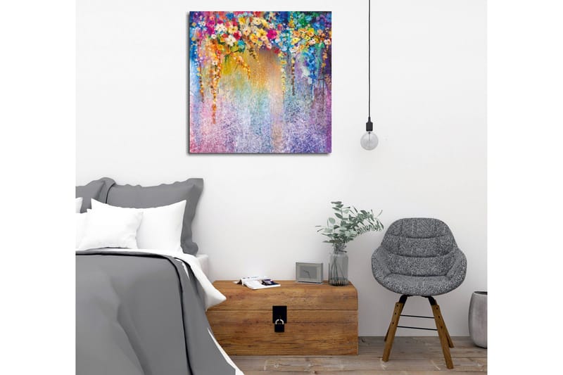 Lerretsbilde - Fargerik blomsterkomposisjon med hengende blomster - Lilla / Grønn / Rosa - Innredning - Bilder & kunst - Lerretsbilder