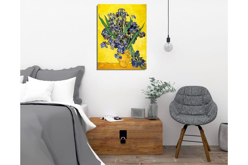 Lerretsbilde - Fargerik bukett med irisblomster i en potte - Blå / Grønn / Gul - Innredning - Bilder & kunst - Lerretsbilder