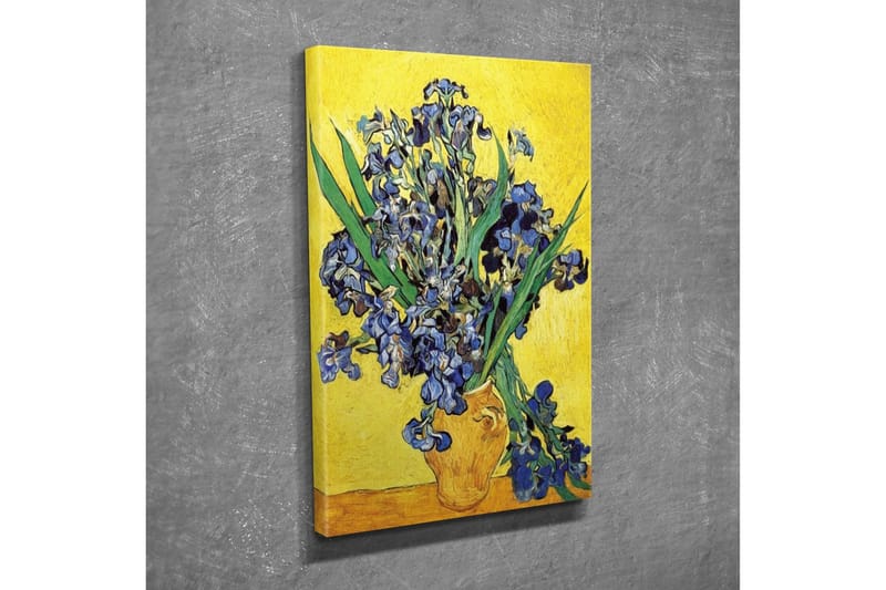 Lerretsbilde - Fargerik bukett med irisblomster i en potte - Blå / Grønn / Gul - Innredning - Bilder & kunst - Lerretsbilder