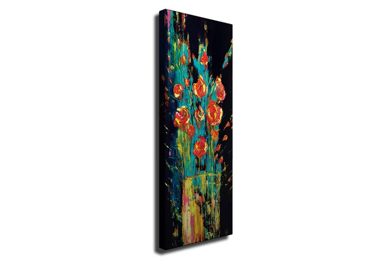 Lerretsbilde - Fargerik bukett med roser i en vase, Rød / Grønn / Gul