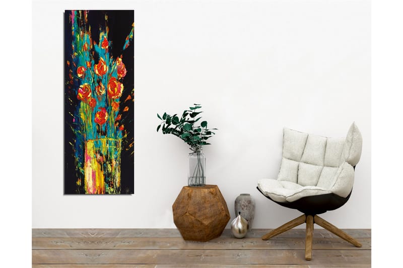 Lerretsbilde - Fargerik bukett med roser i en vase - Rød / Grønn / Gul - Innredning - Bilder & kunst - Lerretsbilder