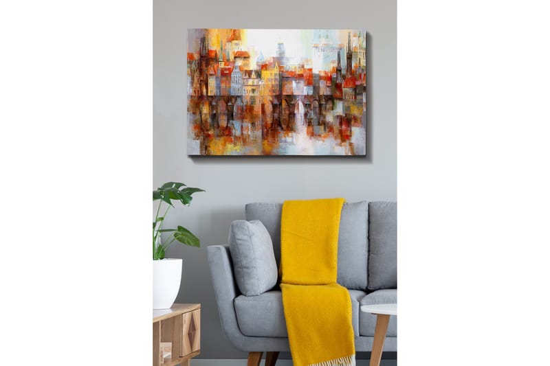 Lerretsbilde - Fargerik bybilde med historiske bygninger og broer - Oransje / Blå / Beige - Innredning - Bilder & kunst - Lerretsbilder