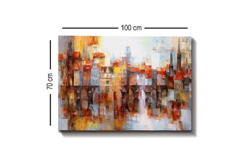 Lerretsbilde - Fargerik bybilde med historiske bygninger og broer - Oransje / Blå / Beige - Innredning - Bilder & kunst - Lerretsbilder