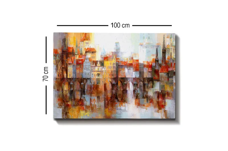 Lerretsbilde - Fargerik bybilde med historiske bygninger og broer - Oransje / Blå / Beige - Innredning - Bilder & kunst - Lerretsbilder