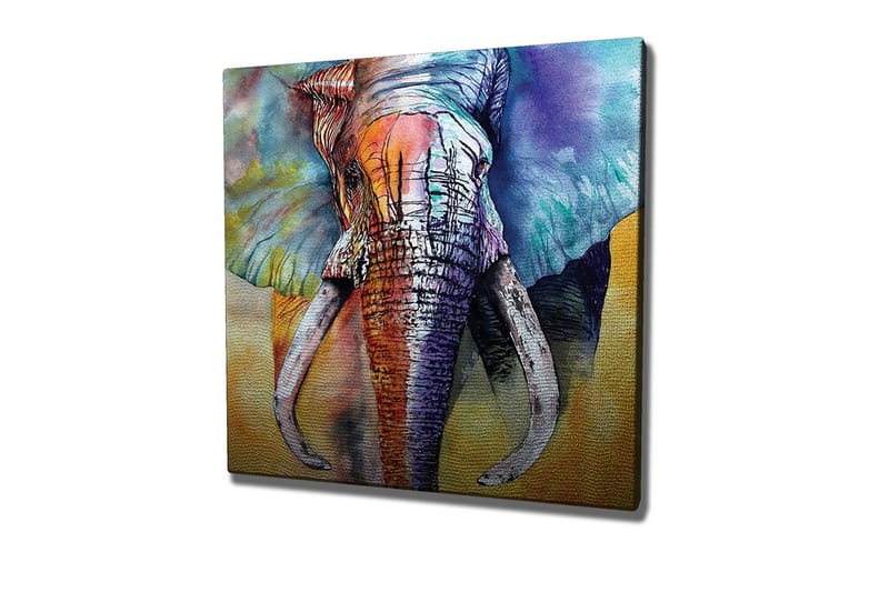 Lerretsbilde - Fargerik elefant med abstrakt bakgrunn - Blå / Oransje / Grønn - Innredning - Bilder & kunst - Lerretsbilder
