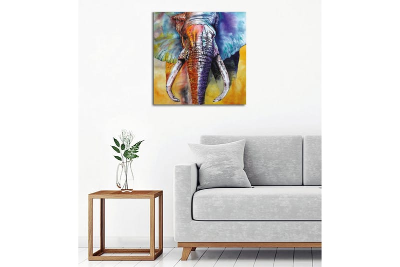 Lerretsbilde - Fargerik elefant med abstrakt bakgrunn - Blå / Oransje / Grønn - Innredning - Bilder & kunst - Lerretsbilder