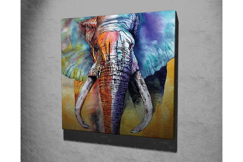 Lerretsbilde - Fargerik elefant med abstrakt bakgrunn - Blå / Oransje / Grønn - Innredning - Bilder & kunst - Lerretsbilder