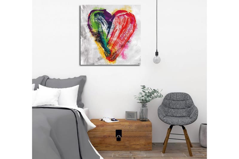 Lerretsbilde - Fargerik hjerteformet komposisjon - Rød / Grønn / Lilla - Innredning - Bilder & kunst - Lerretsbilder