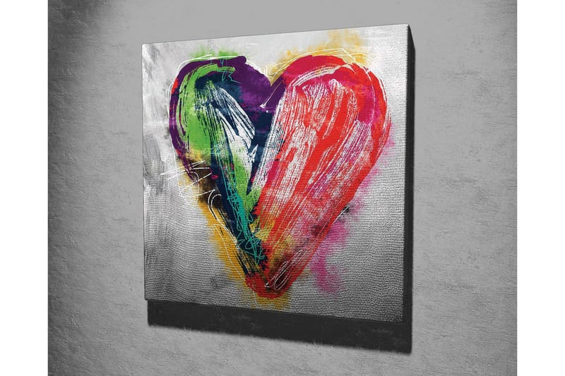 Lerretsbilde - Fargerik hjerteformet komposisjon - Rød / Grønn / Lilla - Innredning - Bilder & kunst - Lerretsbilder