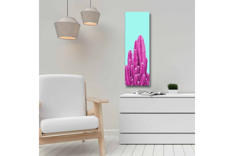 Lerretsbilde - Fargerik kaktus mot en lyseblå bakgrunn - Lys blå / Rosa - Innredning - Bilder & kunst - Lerretsbilder