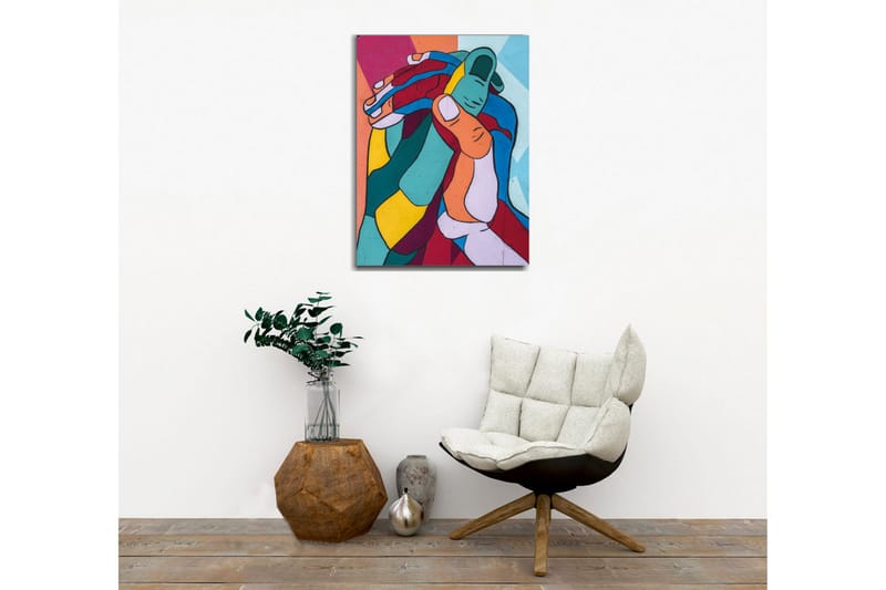Lerretsbilde - Fargerik komposisjon av sammenflettede hender - Turkis / Rød / Gul - Innredning - Bilder & kunst - Lerretsbilder