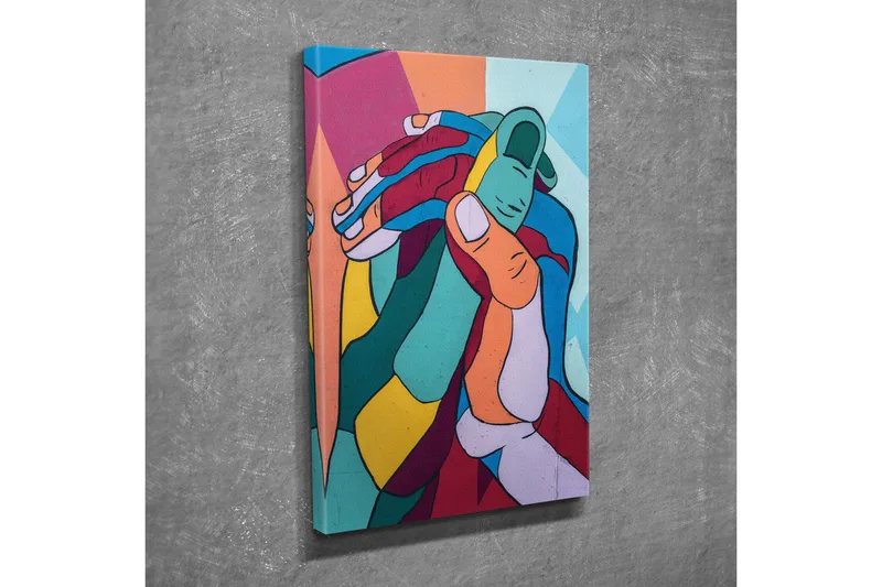 Lerretsbilde - Fargerik komposisjon av sammenflettede hender - Turkis / Rød / Gul - Innredning - Bilder & kunst - Lerretsbilder