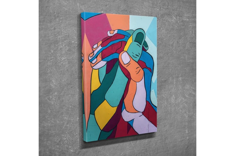 Lerretsbilde - Fargerik komposisjon av sammenflettede hender - Turkis / Rød / Gul - Innredning - Bilder & kunst - Lerretsbilder