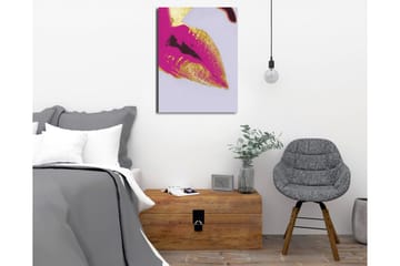 Lerretsbilde - Fargerik leppetrykk med gulldetaljer - Rosa / Gull - Innredning - Bilder & kunst - Lerretsbilder