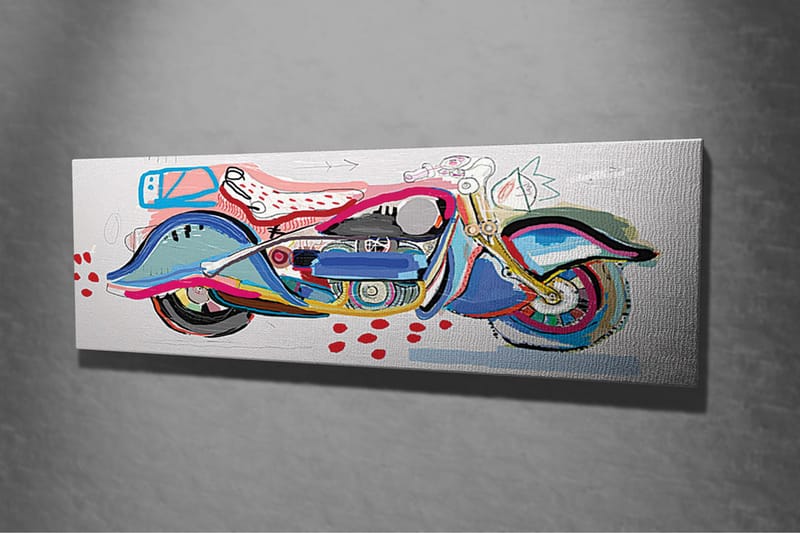 Lerretsbilde - Fargerik motorsykkel i en leken stil - Blå / Rosa / Rød - Innredning - Bilder & kunst - Lerretsbilder