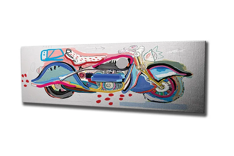 Lerretsbilde - Fargerik motorsykkel i en leken stil, Blå / Rosa / Rød