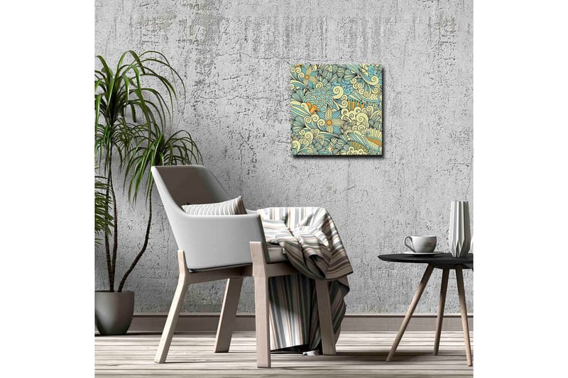 Lerretsbilde - Fargerik og detaljert mønsterdesign med blomster og buede former - Lys blå / Beige / Oransje - Innredning - Bilder & kunst - Lerretsbilder