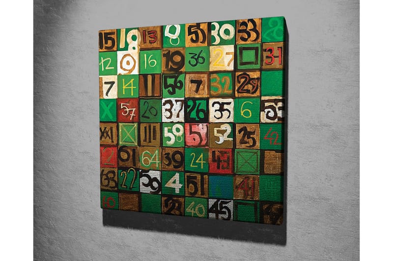 Lerretsbilde - Fargerik sammensetning av tall i forskjellige firkanter - Grønn / Brun / Hvit - Innredning - Bilder & kunst - Lerretsbilder