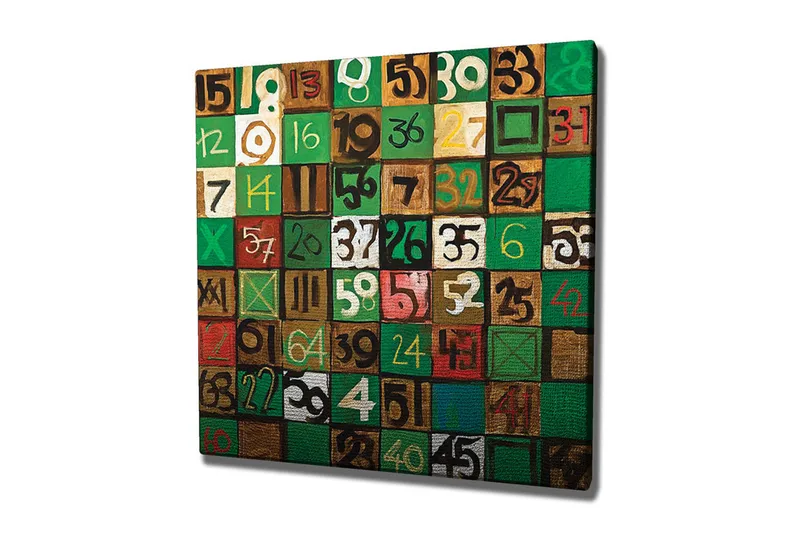 Lerretsbilde - Fargerik sammensetning av tall i forskjellige firkanter, Grønn / Brun / Hvit