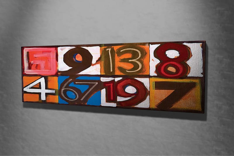 Lerretsbilde - Fargerik sammensetning av tall i forskjellige firkanter - Rød / Oransje / Blå - Innredning - Bilder & kunst - Lerretsbilder