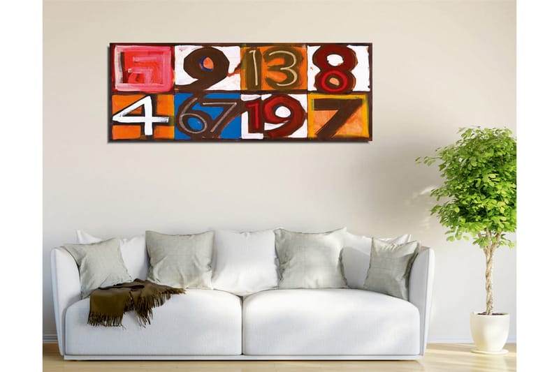 Lerretsbilde - Fargerik sammensetning av tall i forskjellige firkanter - Rød / Oransje / Blå - Innredning - Bilder & kunst - Lerretsbilder