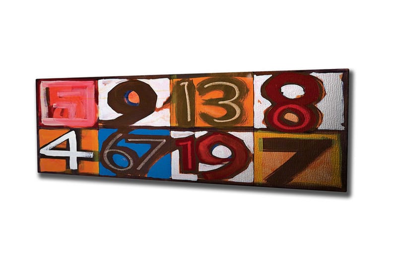 Lerretsbilde - Fargerik sammensetning av tall i forskjellige firkanter, Rød / Oransje / Blå