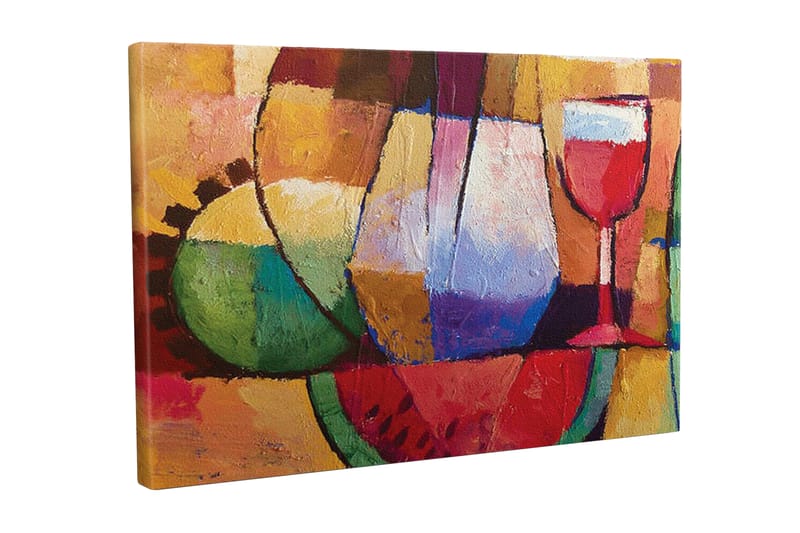 Lerretsbilde - Fargerik stillhet med glass og frukt, Grønn / Rød / Lilla