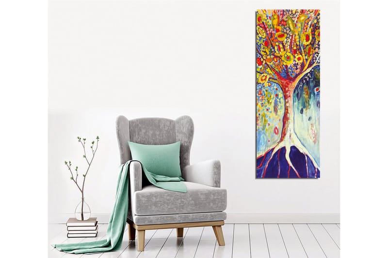 Lerretsbilde - Fargerik trekunst med blomstrende grener - Gul / Rød / Blå - Innredning - Bilder & kunst - Lerretsbilder