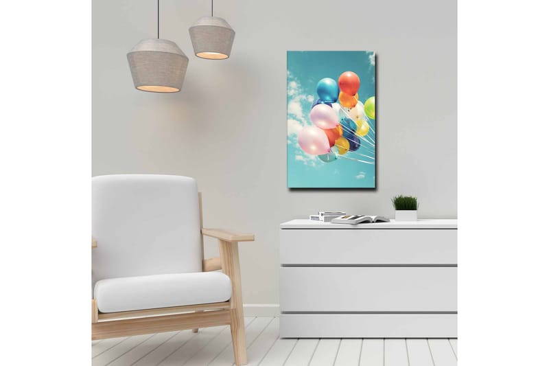 Lerretsbilde - Fargerike ballonger som svever mot en klar himmel - Blå / Rosa / Gul - Innredning - Bilder & kunst - Lerretsbilder