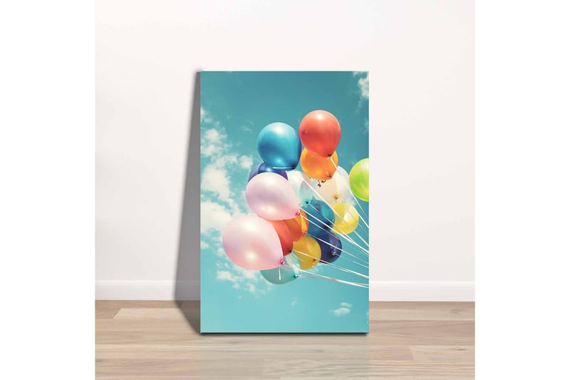 Lerretsbilde - Fargerike ballonger som svever mot en klar himmel - Blå / Rosa / Gul - Innredning - Bilder & kunst - Lerretsbilder