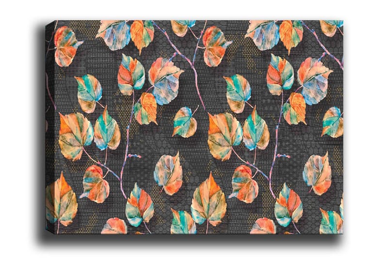 Lerretsbilde - Fargerike blader i en harmonisk komposisjon, Grønn / Oransje / Blå