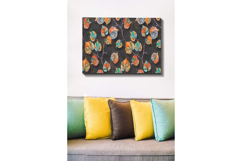 Lerretsbilde - Fargerike blader i en harmonisk komposisjon - Grønn / Oransje / Blå - Innredning - Bilder & kunst - Lerretsbilder