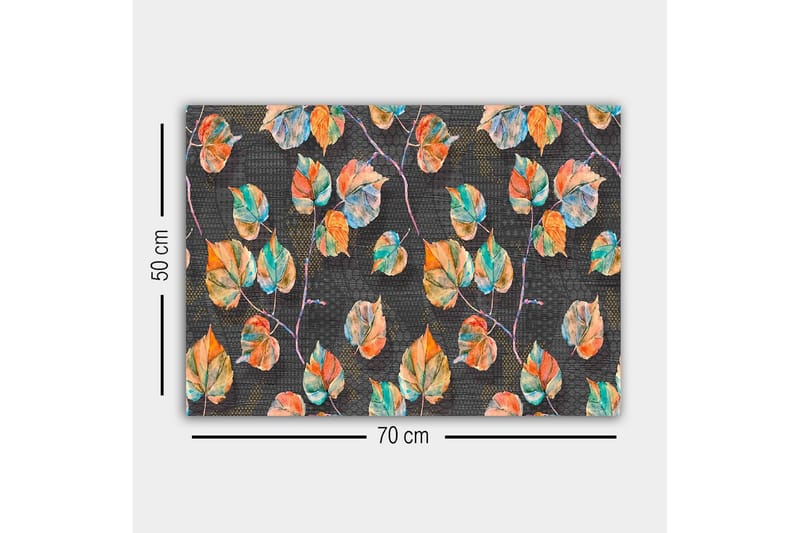 Lerretsbilde - Fargerike blader mot en mørk bakgrunn - Grønn / Oransje / Blå - Innredning - Bilder & kunst - Lerretsbilder