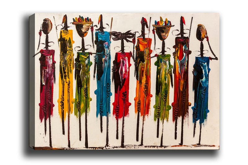 Lerretsbilde - Fargerike figurer med tradisjonelle klær og gjenstander, Rød / Grønn / Gul