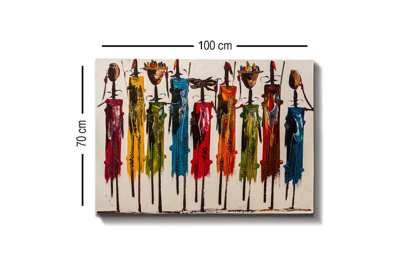 Lerretsbilde - Fargerike figurer med tradisjonelle klær og gjenstander - Rød / Grønn / Gul - Innredning - Bilder & kunst - Lerretsbilder