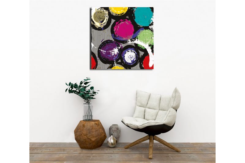 Lerretsbilde - Fargerike sirkler i en dynamisk komposisjon - Turkis / Lilla / Gul - Innredning - Bilder & kunst - Lerretsbilder